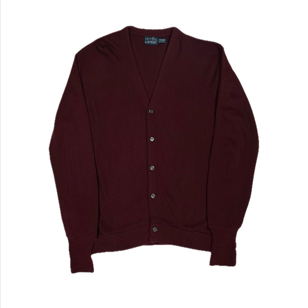 Vtg editions Van Hueson USA maroon red acrylic v neck cardigan sweater men large